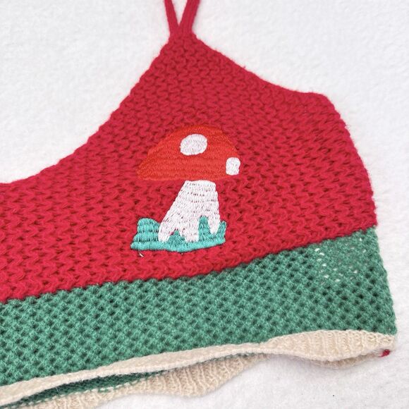 Crochet Knit Top Size Large Mushroom Print Drugs Psychedelic Crop Tank Hippie - Picture 3 of 6